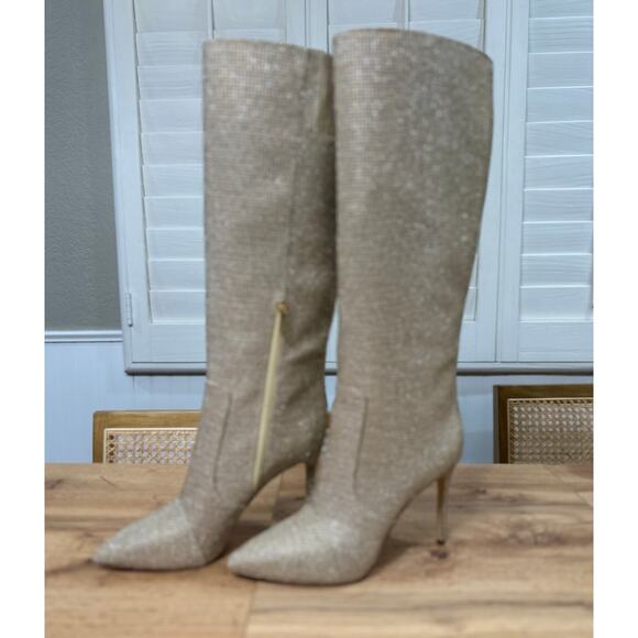 Michael Kors Rue Stiletto Knee High Boot Pale Gold 8.5 NWOB Glam Sequin Design - Picture 4 of 15